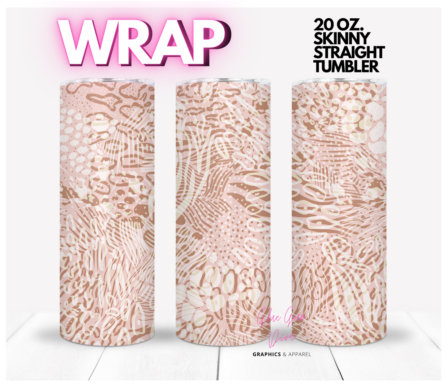 Neutral Animal Print - Digital tumbler wrap for 20 oz skinny straight tumbler