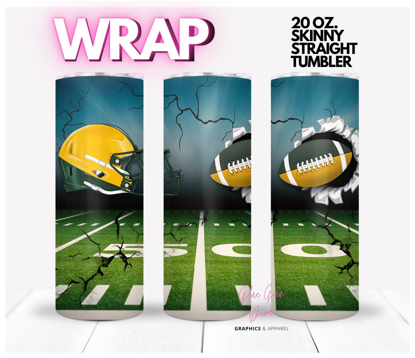 Football Fan Helmet and Football Green Bay Packers- Digital tumbler wrap for 20 oz skinny straight tumbler