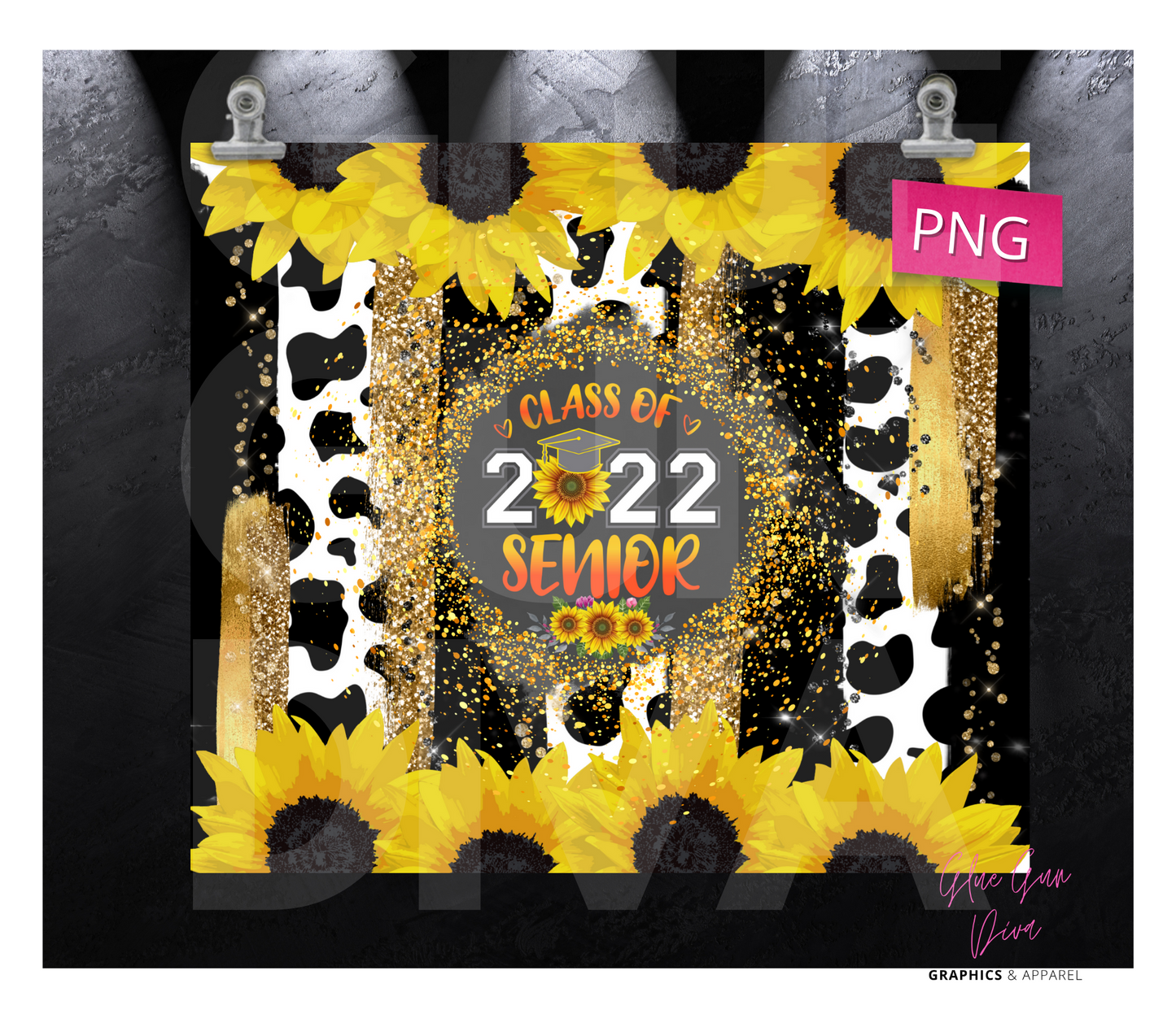 Sunflower Senior 2022- Digital tumbler wrap for 20 oz skinny straight tumbler