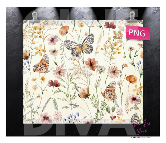 Tiny flowers and butterflies- Digital tumbler wrap for 20 oz skinny straight tumbler