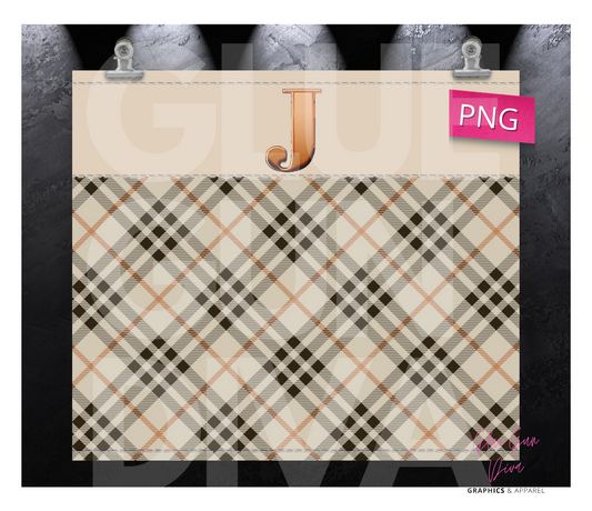 Letter J Plaid Canvas with Initial - Digital tumbler wrap for 20 oz skinny straight tumbler