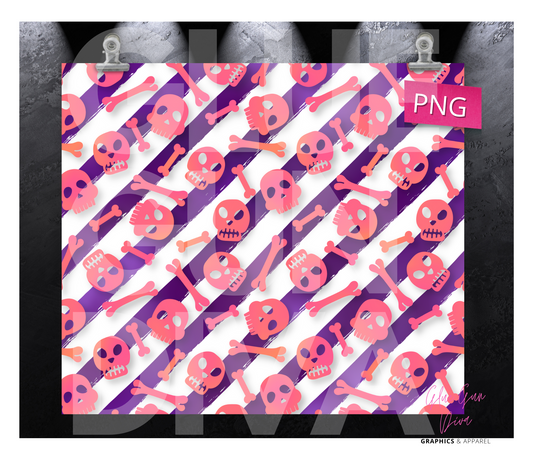 Pink Skeletons and Purple Stripes - Digital tumbler wrap for 20 oz skinny straight tumbler