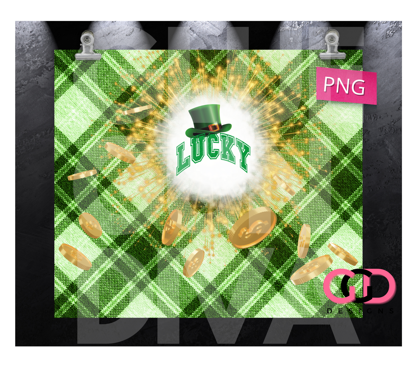 Lucky Plaid - Digital tumbler wrap for 20 oz skinny straight tumbler