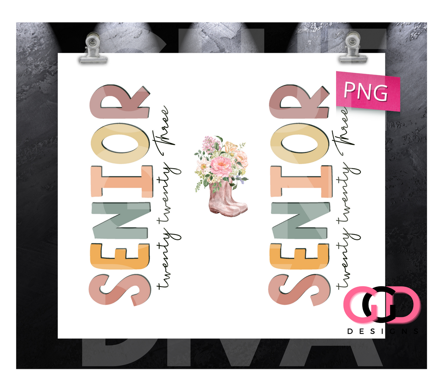 Senior Class of 2023 Country Flowers - Digital tumbler wrap for 20 oz skinny straight tumbler