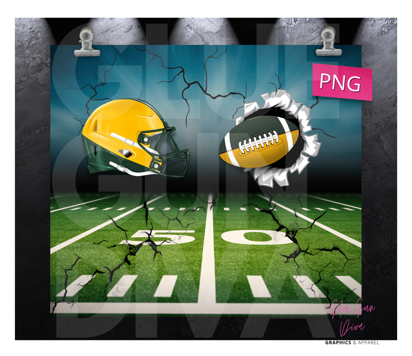 Football Fan Helmet and Football Green Bay Packers- Digital tumbler wrap for 20 oz skinny straight tumbler