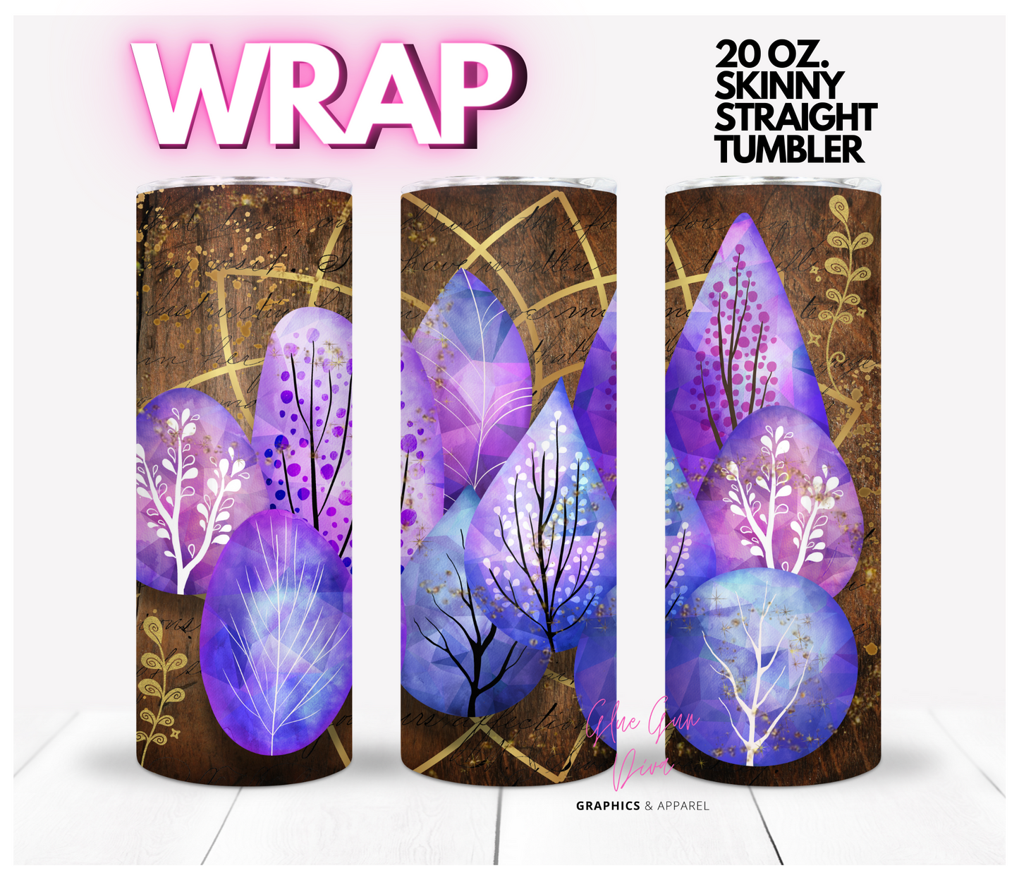Magical Purple Trees- Digital tumbler wrap for 20 oz skinny straight tumbler