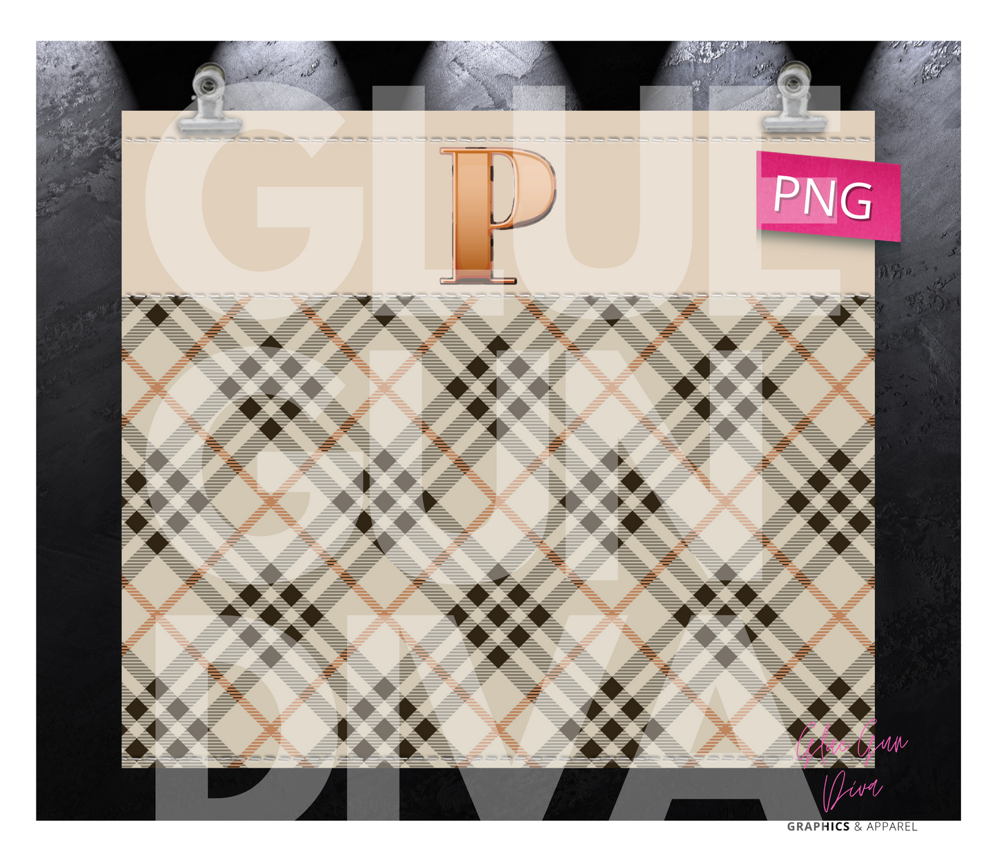 Letter P Plaid Canvas with Initial - Digital tumbler wrap for 20 oz skinny straight tumbler