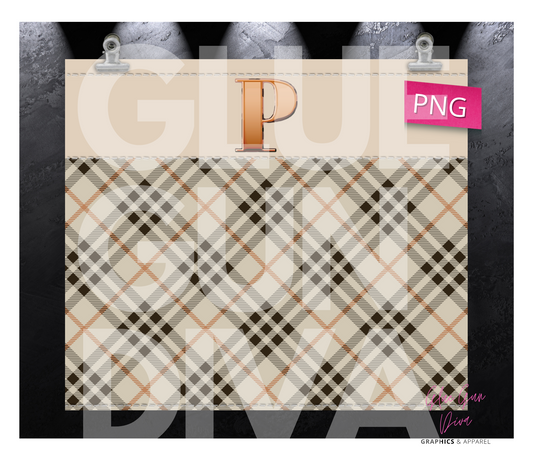 Letter P Plaid Canvas with Initial - Digital tumbler wrap for 20 oz skinny straight tumbler