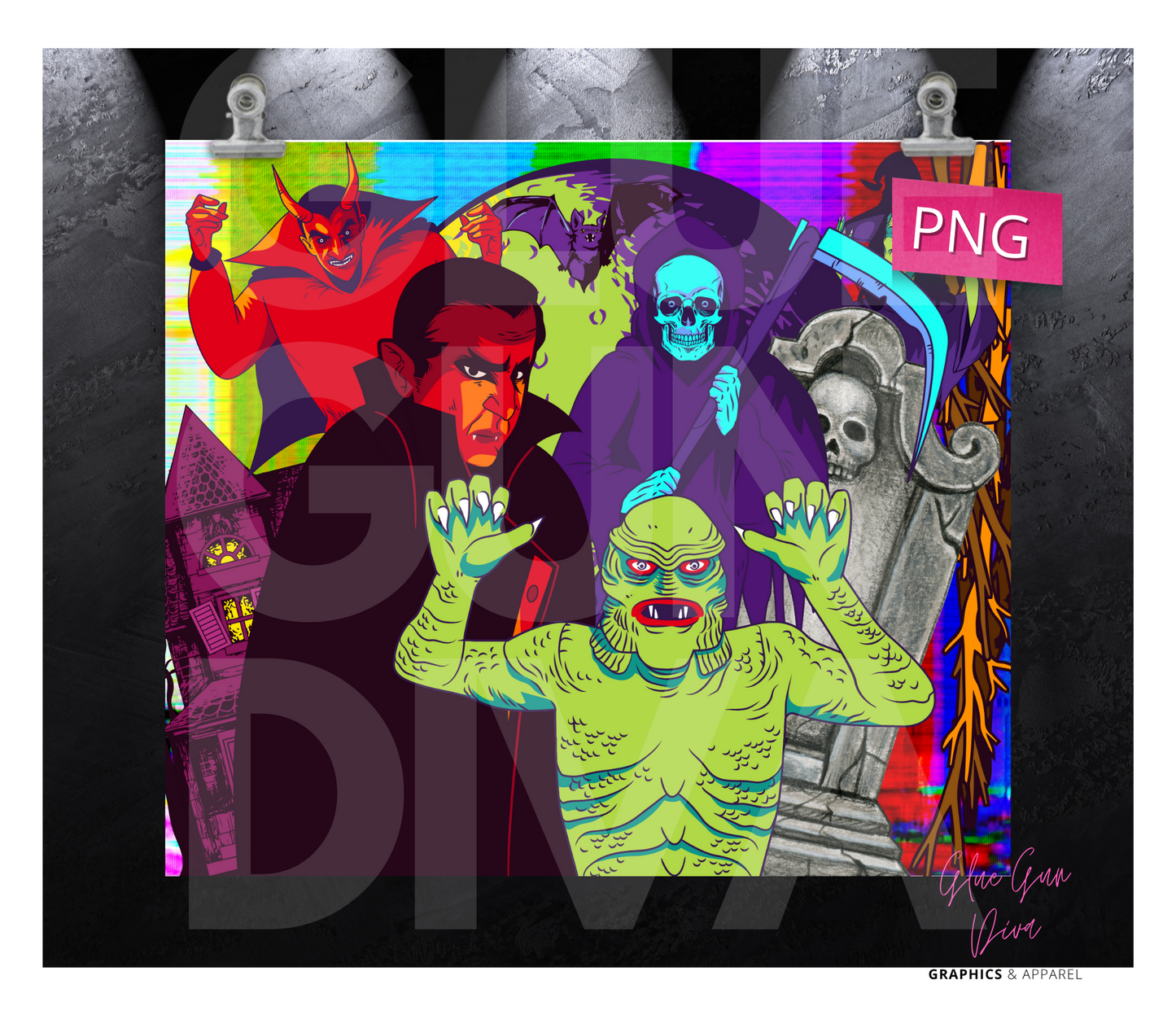 All the monsters in color - Digital tumbler wrap for 20 oz skinny straight tumbler