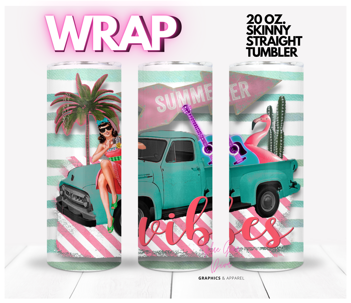 Summer Vibes Truck- Digital tumbler wrap for 20 oz skinny straight tumbler