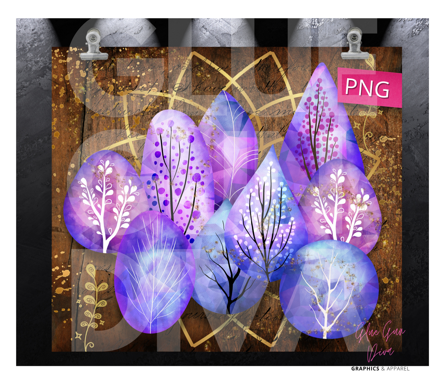 Magical Purple Trees- Digital tumbler wrap for 20 oz skinny straight tumbler