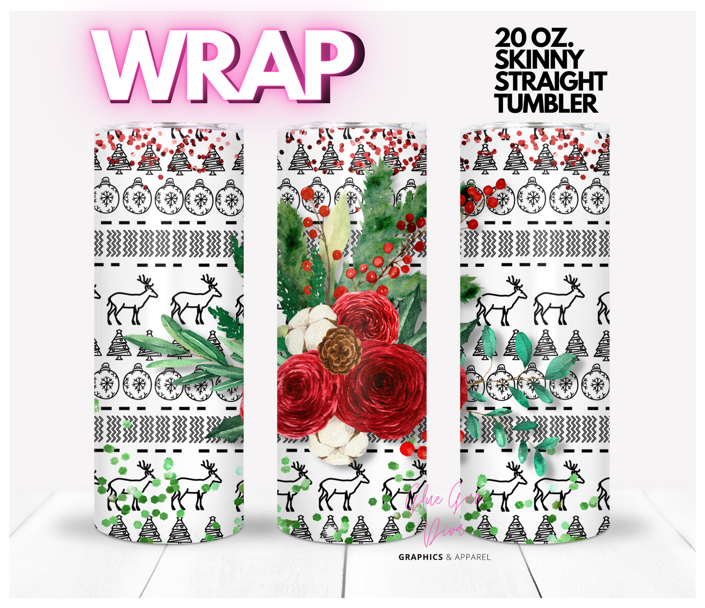 Black White Ugly Sweater - Digital tumbler wrap for 20 oz skinny straight tumbler