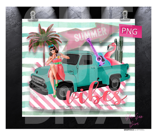 Summer Vibes Truck- Digital tumbler wrap for 20 oz skinny straight tumbler