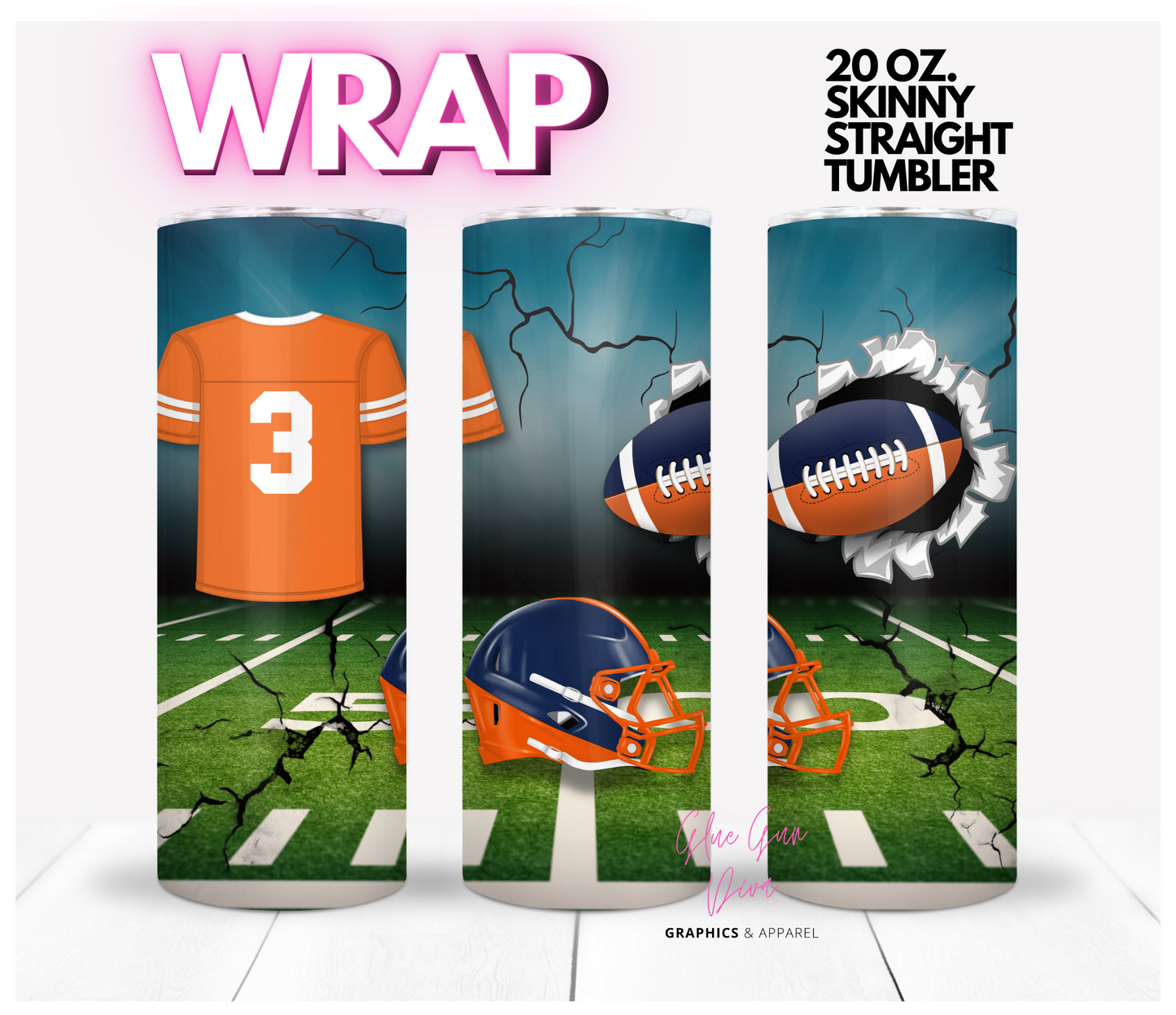 Football Fan Jersey Denver Broncos - Digital tumbler wrap for 20 oz skinny straight tumbler