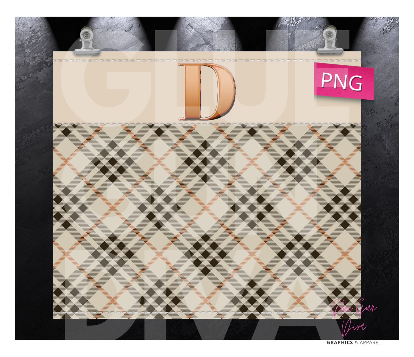Letter D Plaid Canvas with Initial - Digital tumbler wrap for 20 oz skinny straight tumbler