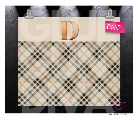 Letter D Plaid Canvas with Initial - Digital tumbler wrap for 20 oz skinny straight tumbler