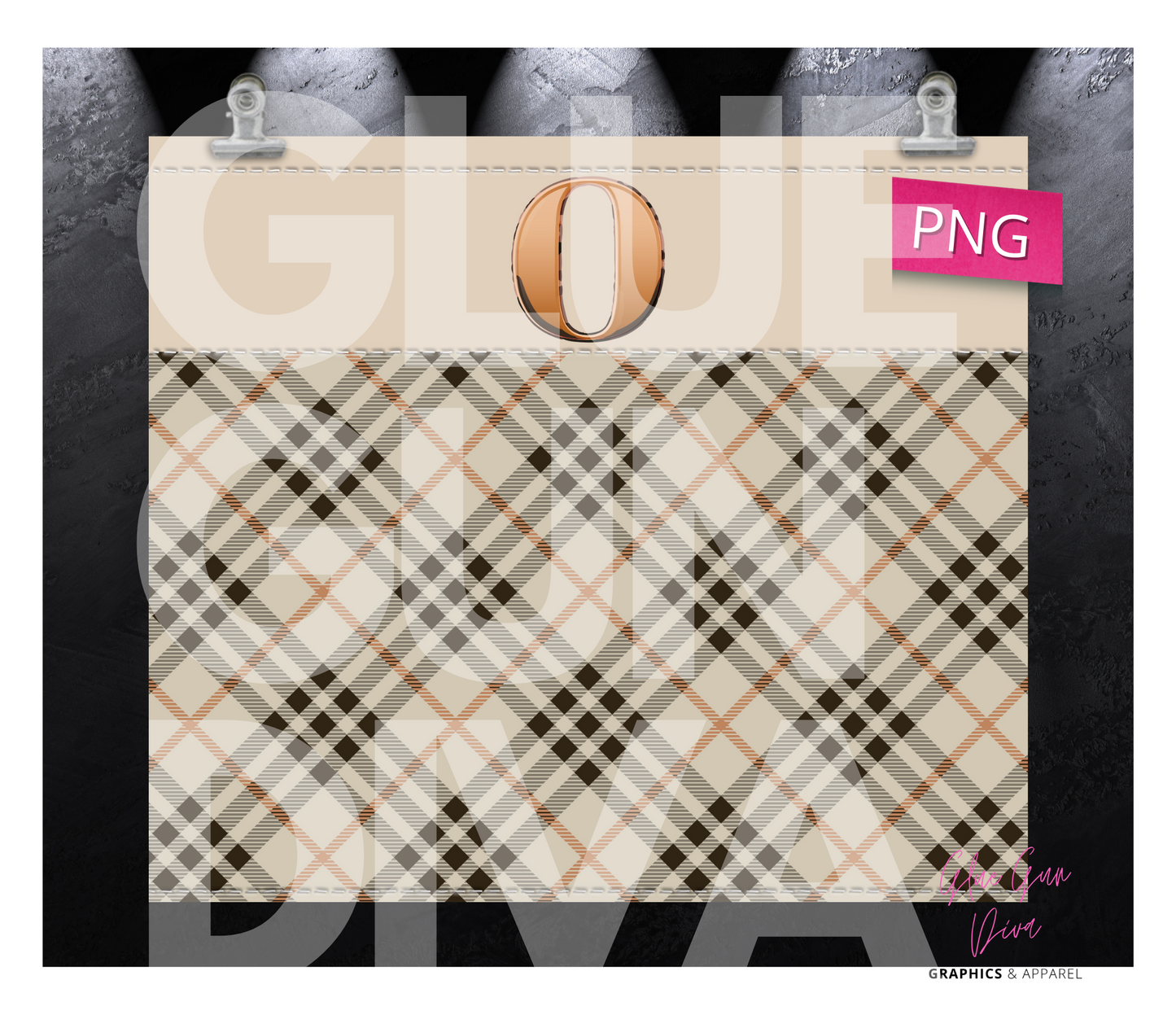 Letter O Plaid Canvas with Initial - Digital tumbler wrap for 20 oz skinny straight tumbler