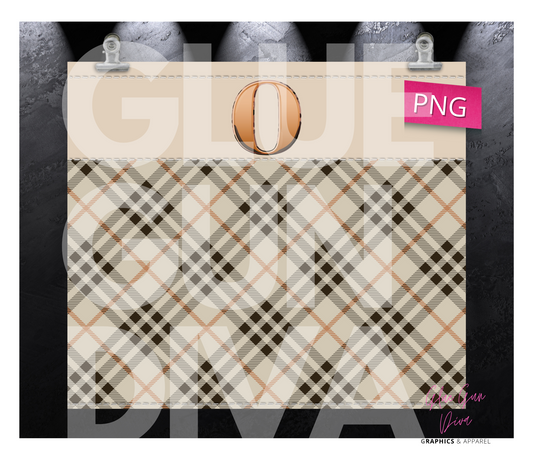 Letter O Plaid Canvas with Initial - Digital tumbler wrap for 20 oz skinny straight tumbler