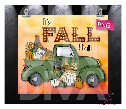 It's Fall Y'all - Digital tumbler wrap for 20 oz skinny straight tumbler