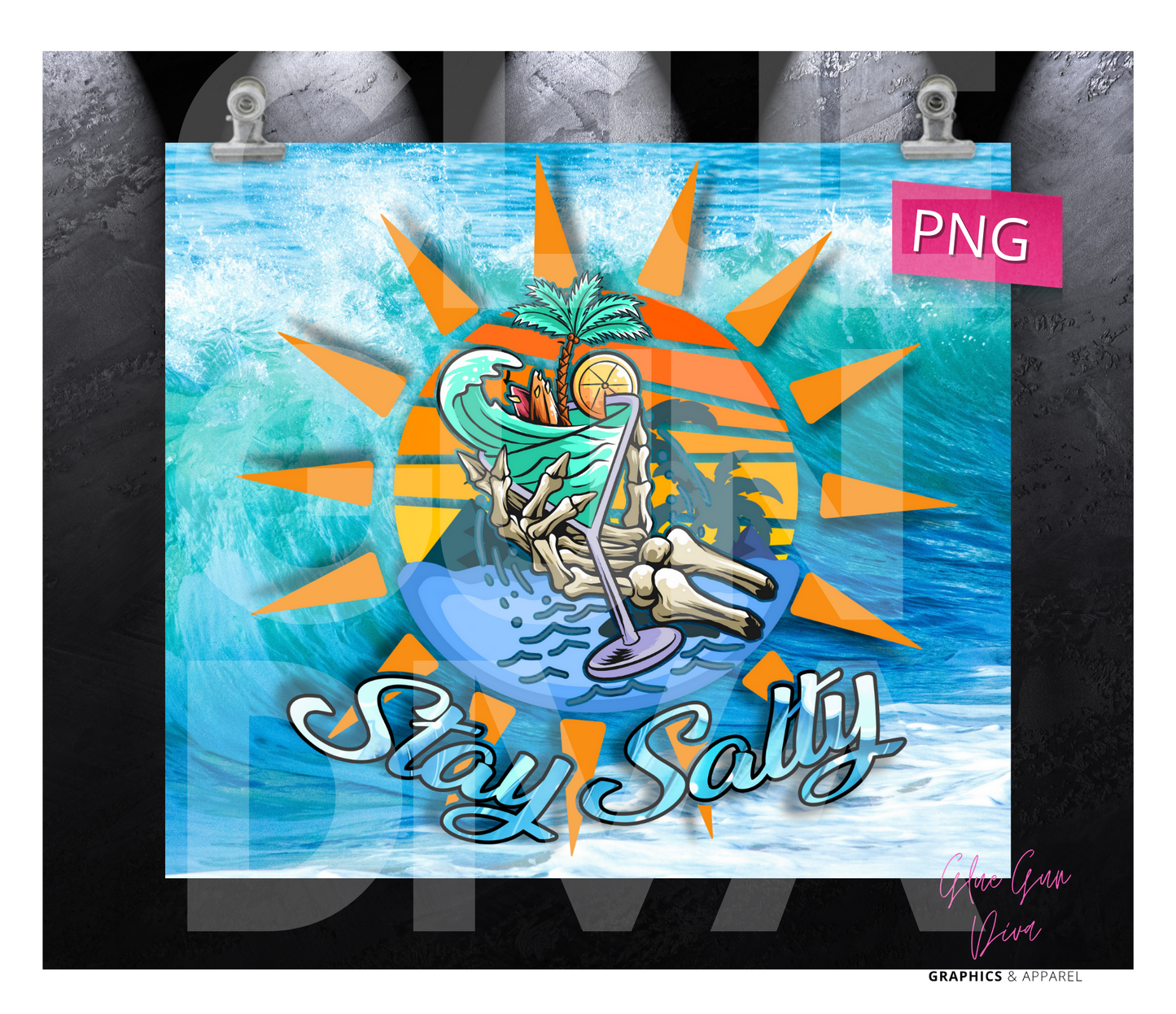 Stay Salty- Digital tumbler wrap for 20 oz skinny straight tumbler