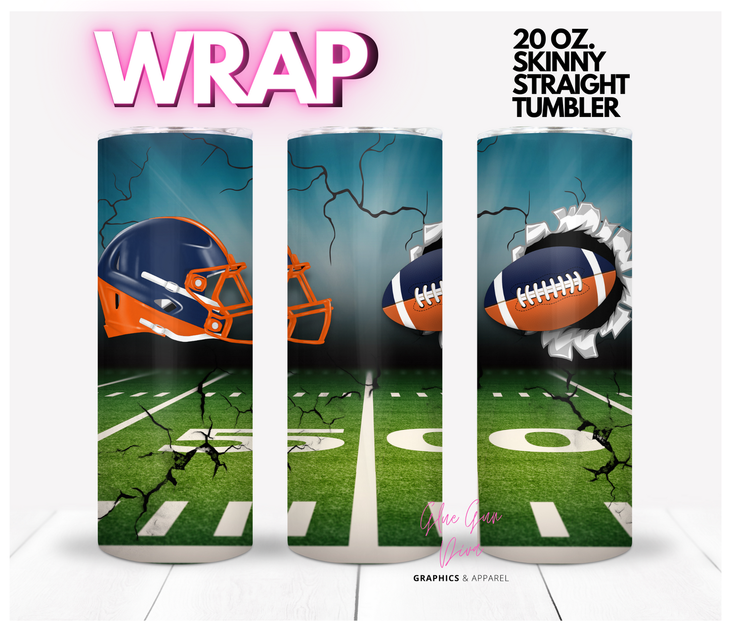 Football Fan Helmet and Football Denver Broncos - Digital tumbler wrap for 20 oz skinny straight tumbler