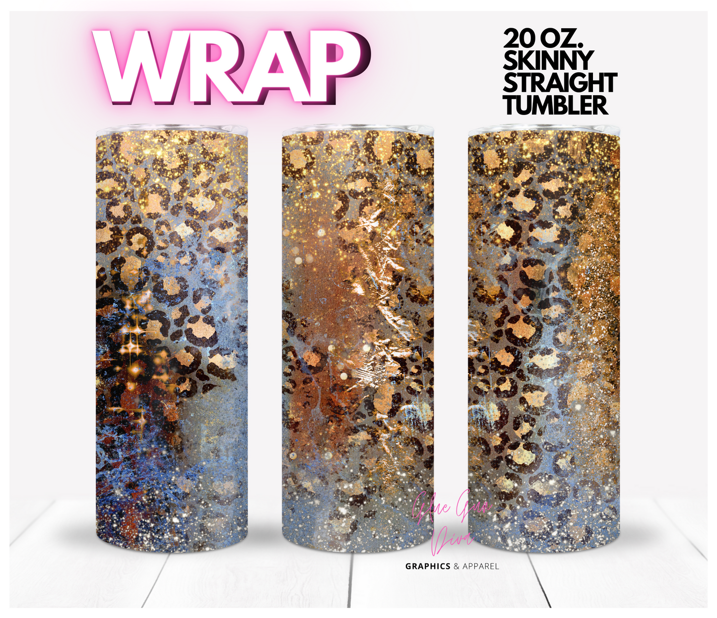 Leopard Print Gold Dream - Digital tumbler wrap for 20 oz skinny straight tumbler