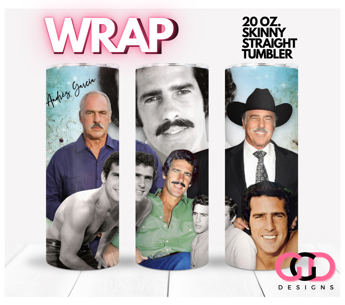 Andres Garcia Mexican Actor - Digital tumbler wrap for 20 oz skinny straight tumbler
