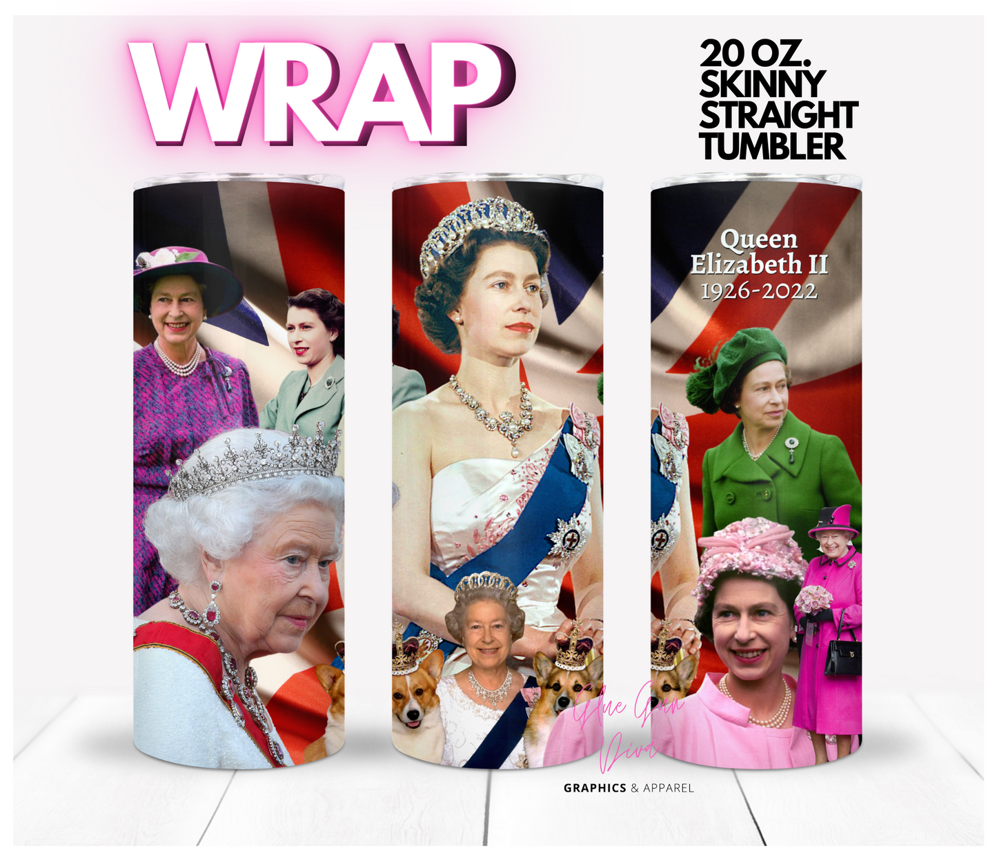 Queen Elizabeth Commemorative - Digital tumbler wrap for 20 oz skinny straight tumbler