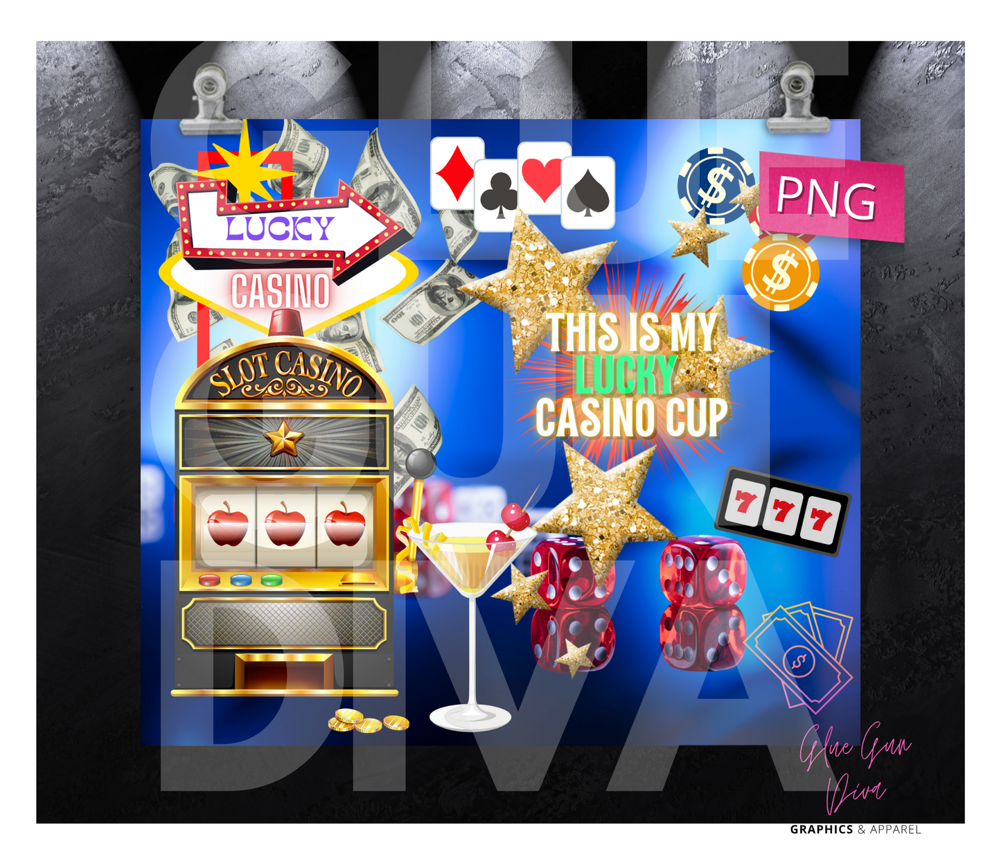 Lucky Casino Cup - Digital tumbler wrap for 20 oz skinny straight tumbler