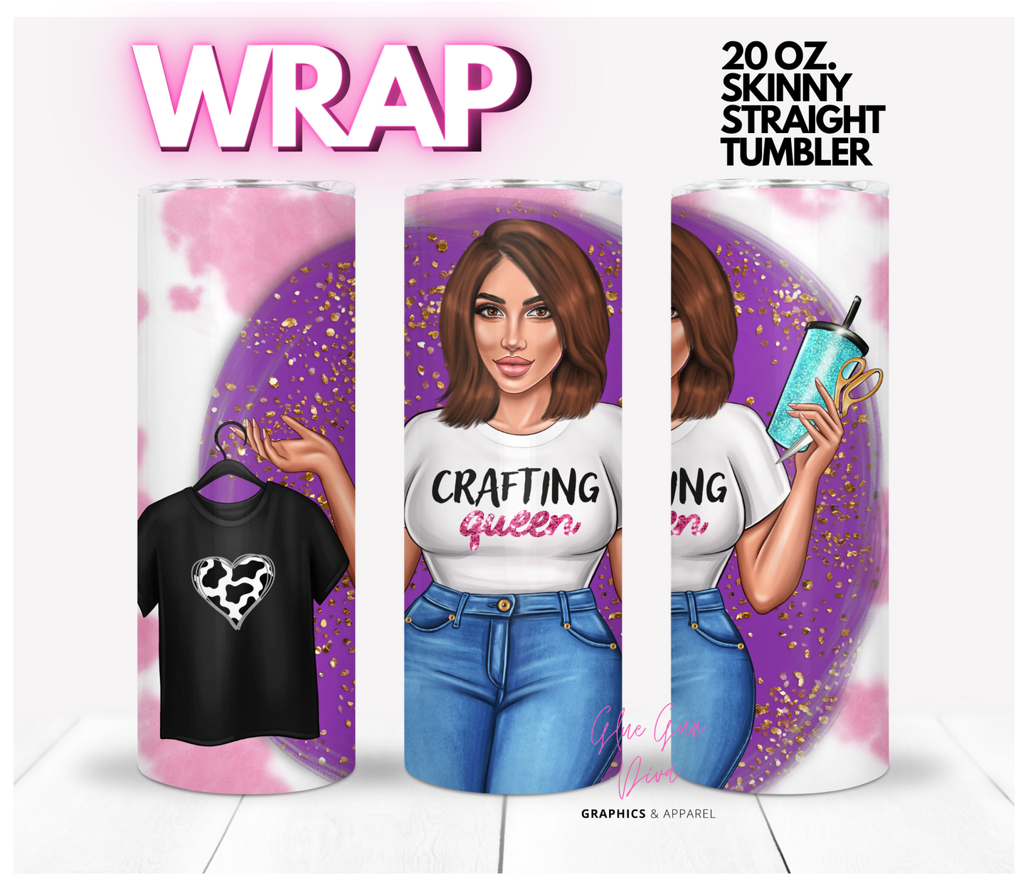 Craft Boss Queen 3 - Digital tumbler wrap for 20 oz skinny straight tumbler