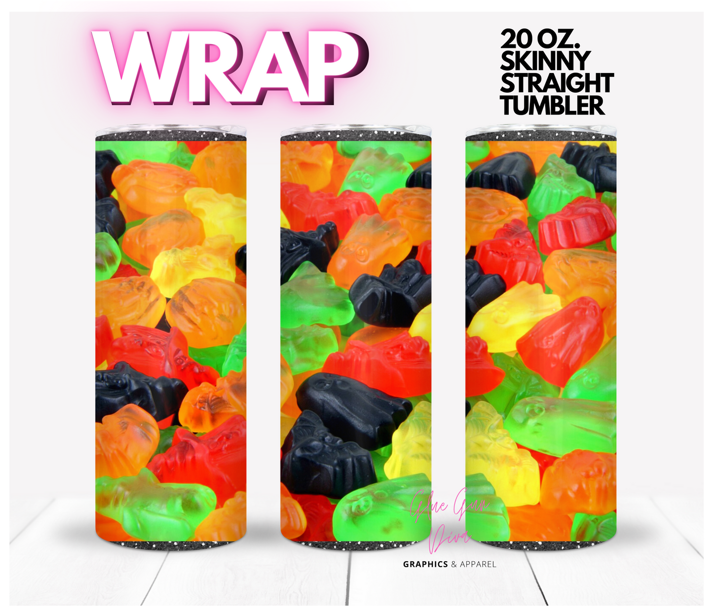 Halloween Gummy Bears - Digital tumbler wrap for 20 oz skinny straight tumbler