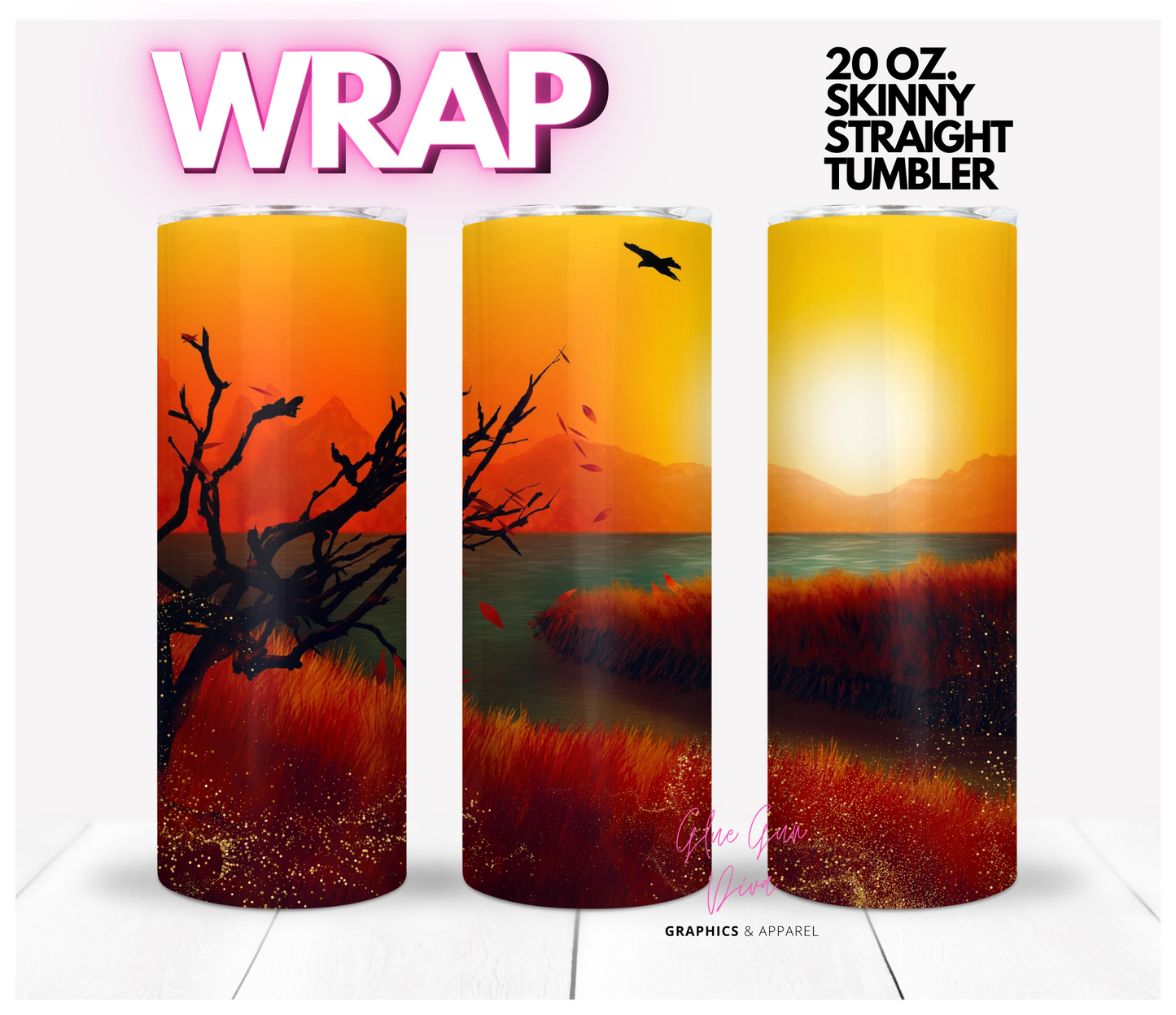 Fall Sunset - Digital tumbler wrap for 20 oz skinny straight tumbler