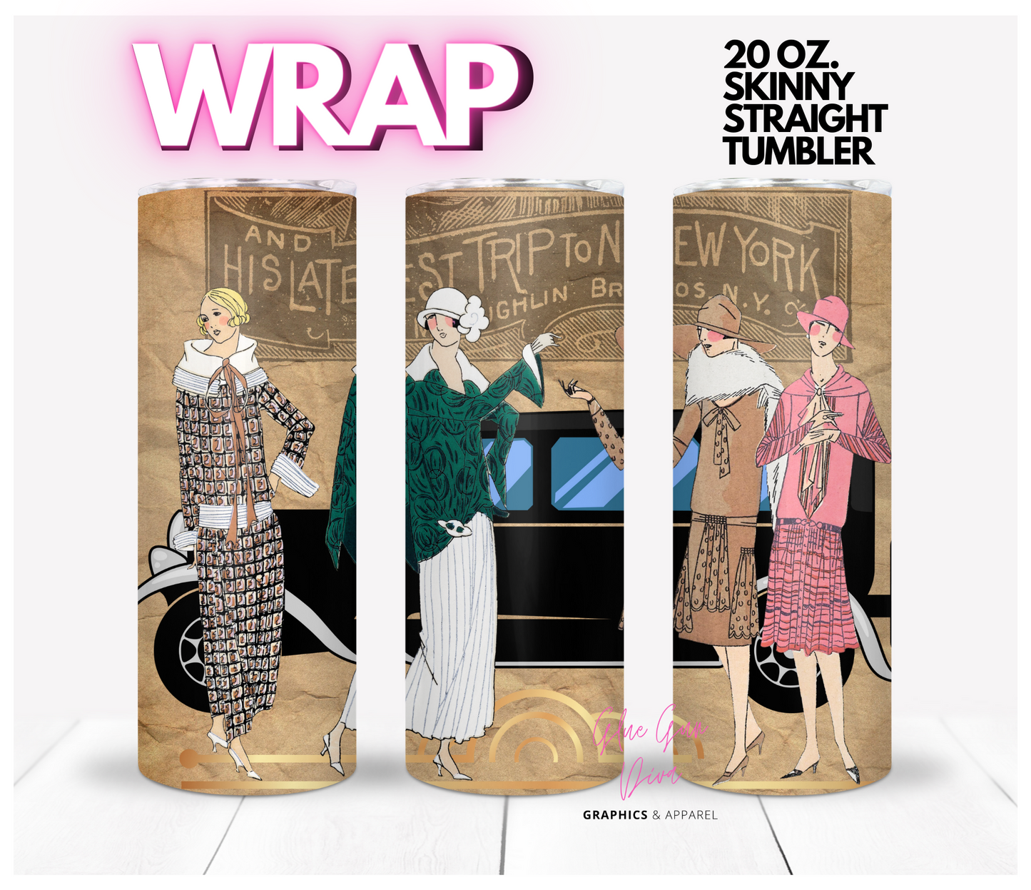 1920s Trip to NY- Digital tumbler wrap for 20 oz skinny straight tumbler