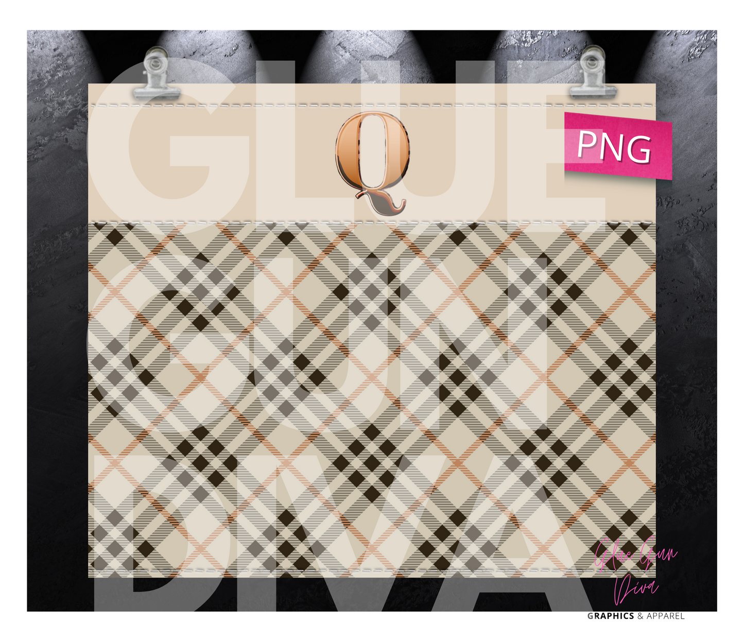 Letter Q Plaid Canvas with Initial - Digital tumbler wrap for 20 oz skinny straight tumbler
