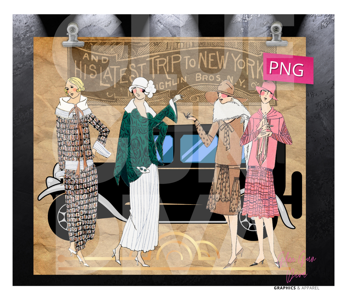 1920s Trip to NY- Digital tumbler wrap for 20 oz skinny straight tumbler