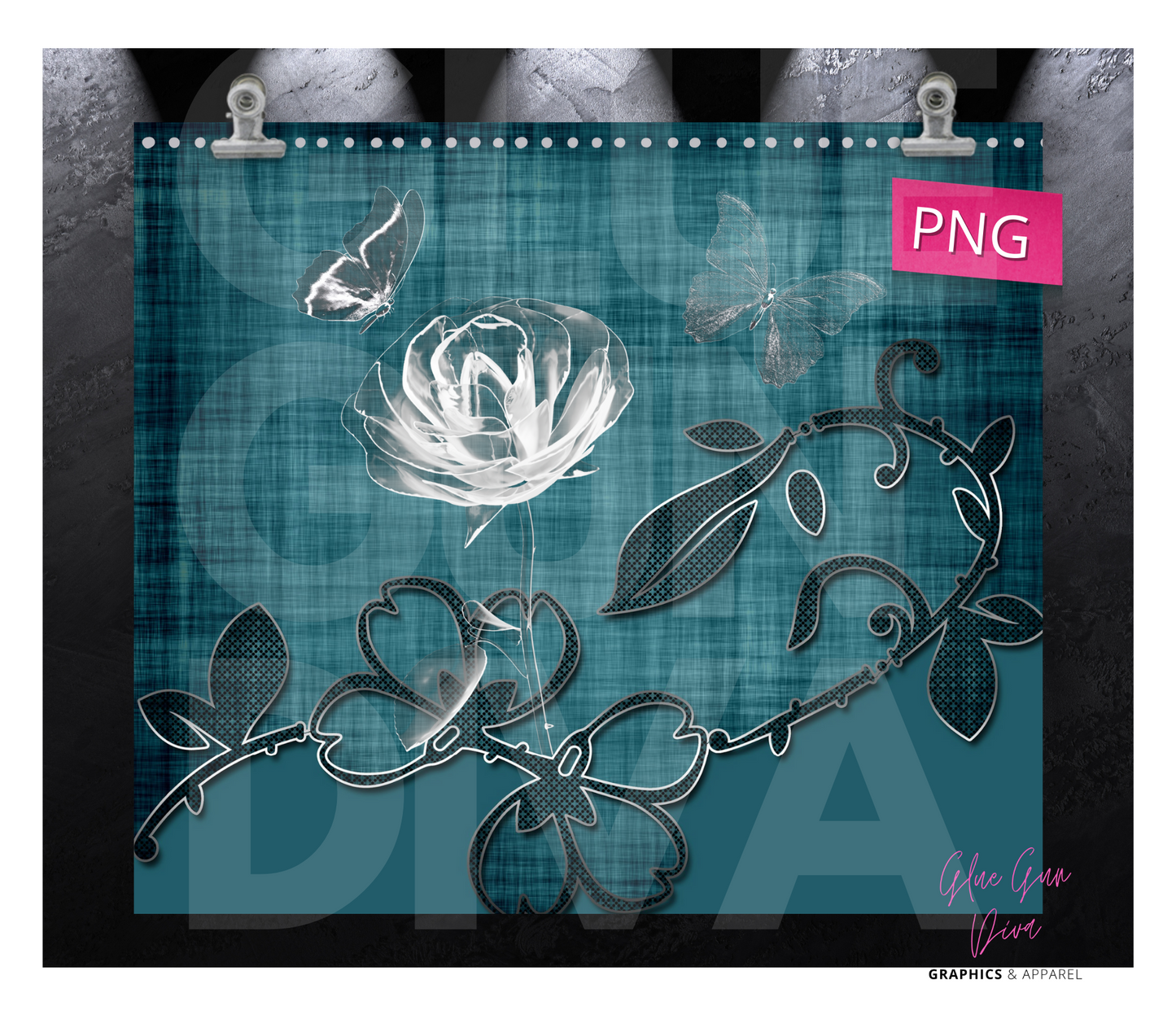 Crystal Rose Teal- Digital tumbler wrap for 20 oz skinny straight tumbler