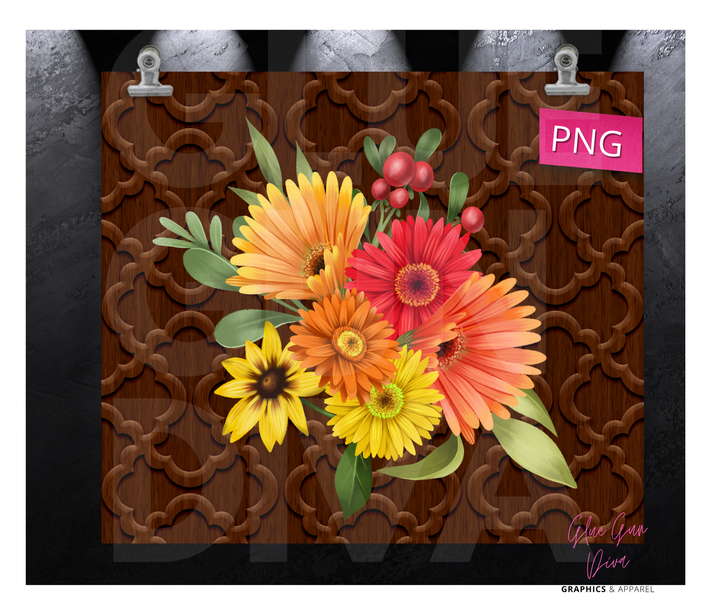 carved wood and flowers - Digital tumbler wrap for 20 oz skinny straight tumbler