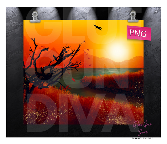 Fall Sunset - Digital tumbler wrap for 20 oz skinny straight tumbler