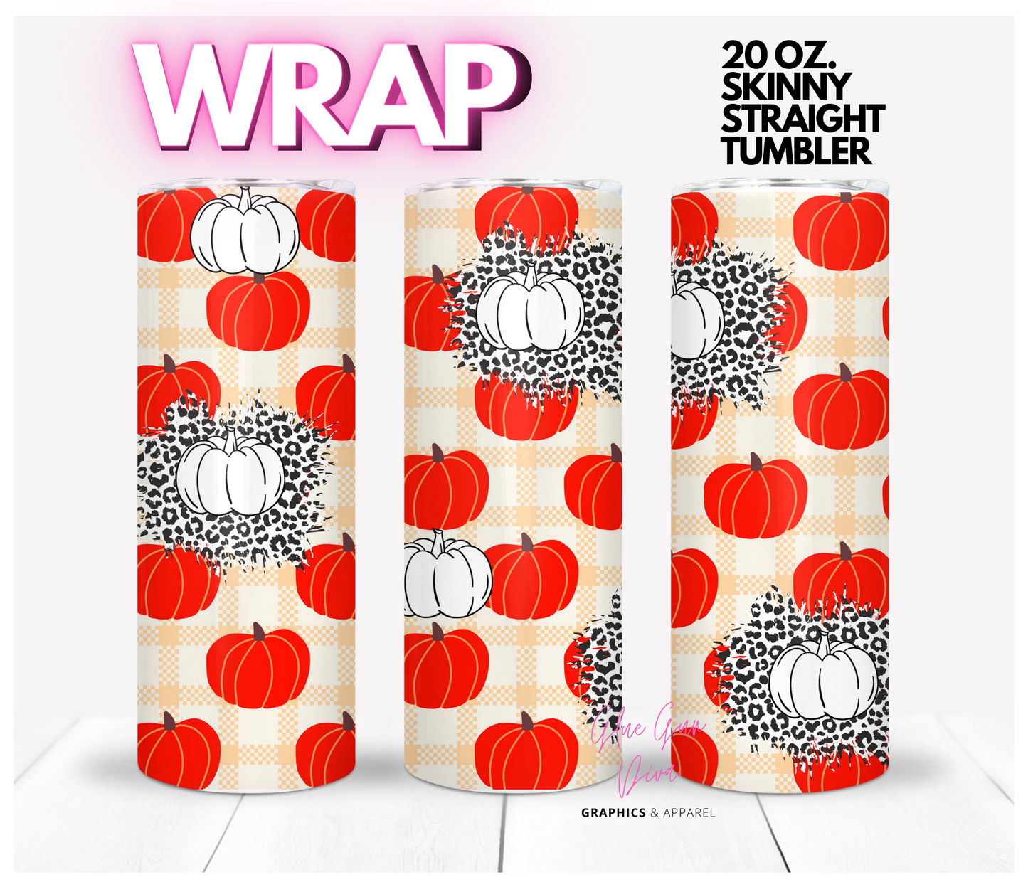 Pumpkins and Cheetah background - Digital tumbler wrap for 20 oz skinny straight tumbler