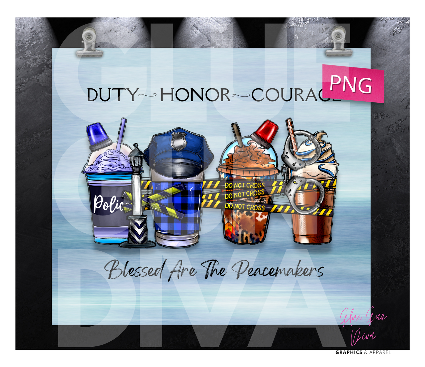 Duty Honor Courage - Digital tumbler wrap for 20 oz skinny straight tumbler