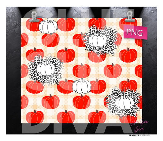 Pumpkins and Cheetah background - Digital tumbler wrap for 20 oz skinny straight tumbler