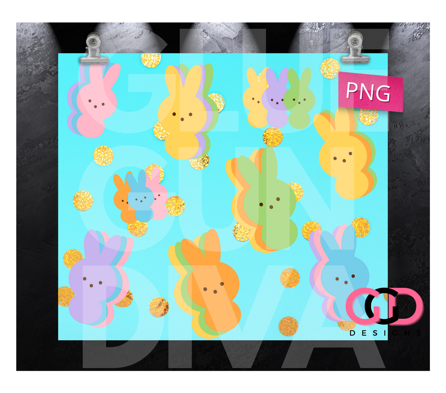 Candy Bunnies - Digital tumbler wrap for 20 oz skinny straight tumbler