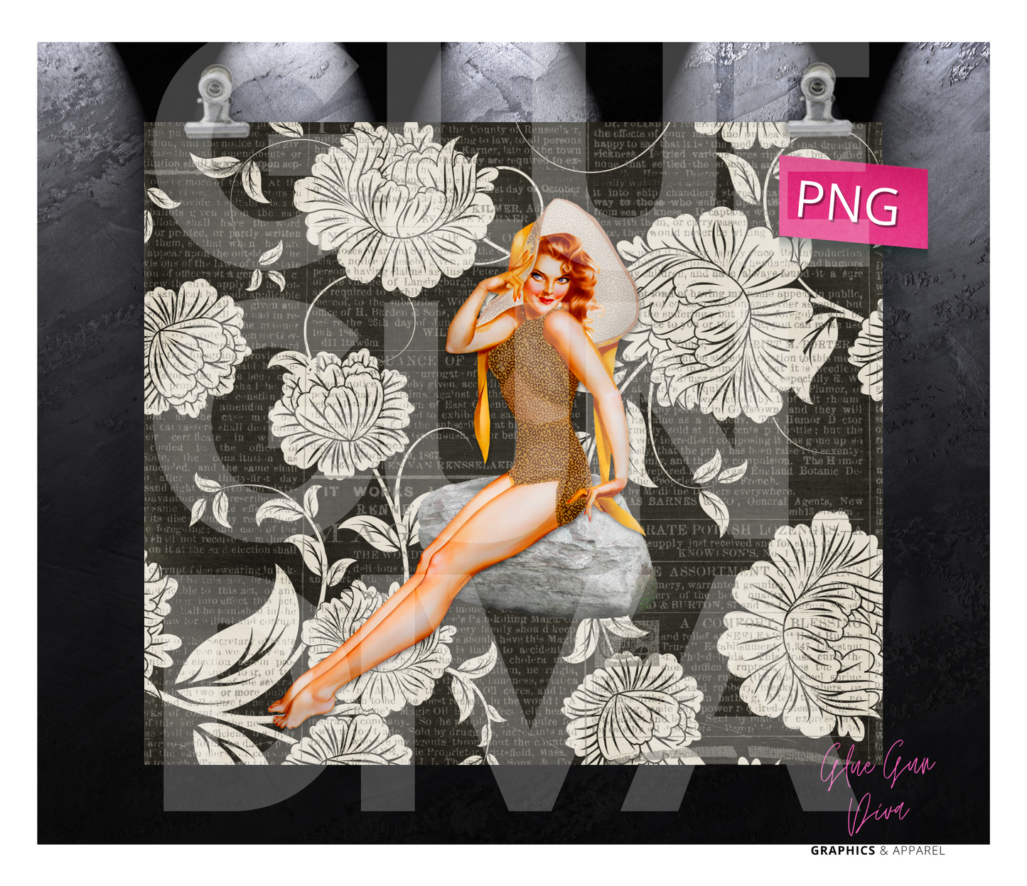 Pin up girl with Hat - Digital tumbler wrap for 20 oz skinny straight tumbler