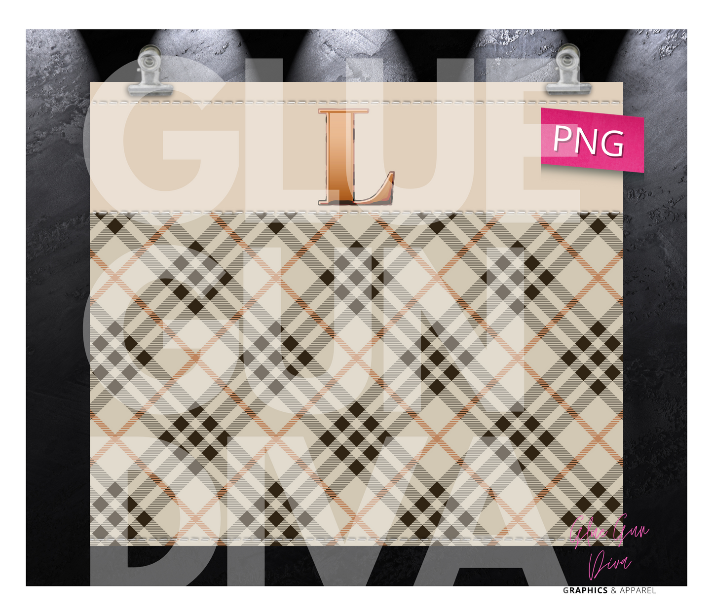 Letter L Plaid Canvas with Initial - Digital tumbler wrap for 20 oz skinny straight tumbler