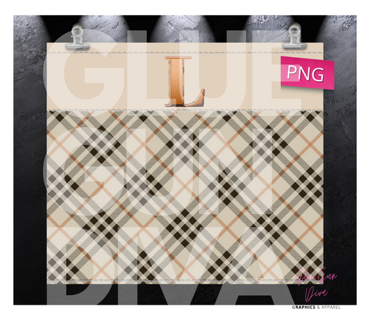 Letter L Plaid Canvas with Initial - Digital tumbler wrap for 20 oz skinny straight tumbler
