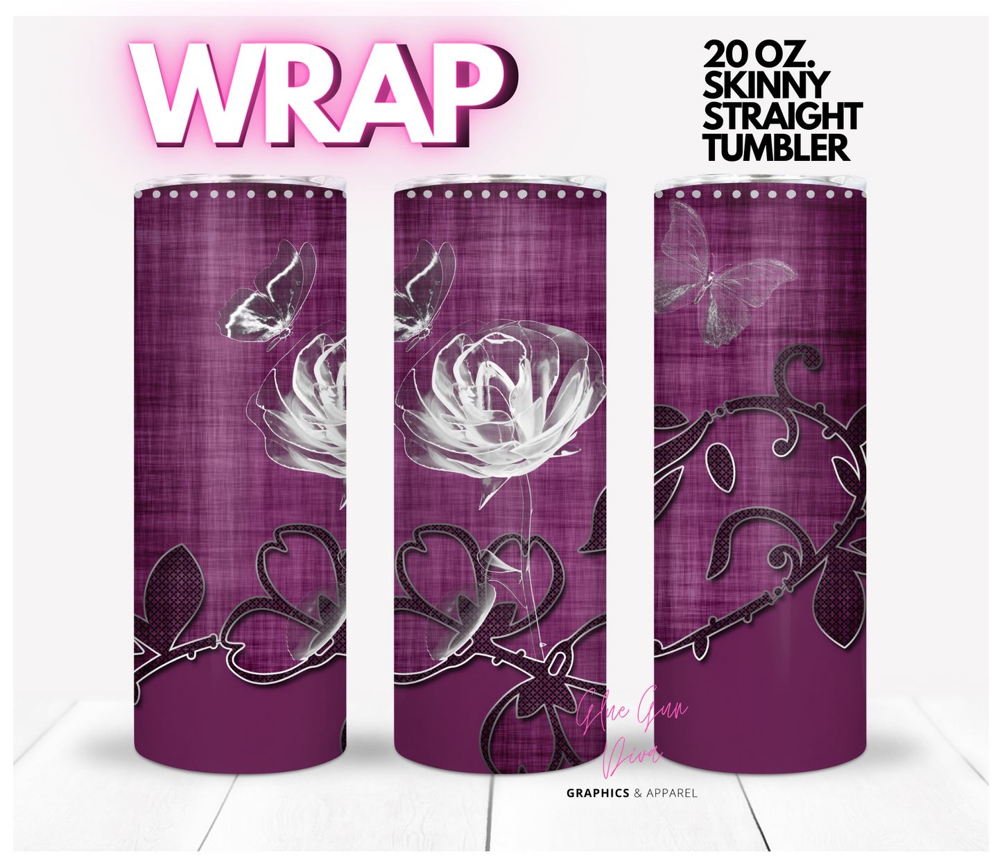 Crystal Rose Burgundy- Digital tumbler wrap for 20 oz skinny straight tumbler