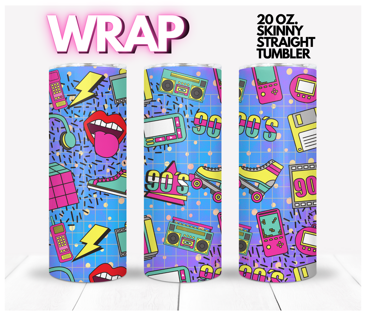 90s stuff - Digital tumbler wrap for 20 oz skinny straight tumbler