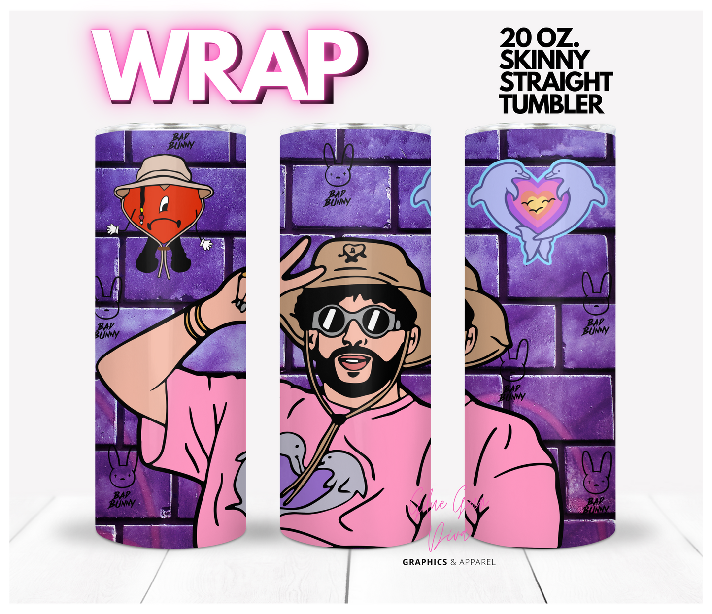 Bad Bunny Purple- Digital tumbler wrap for 20 oz skinny straight tumbler