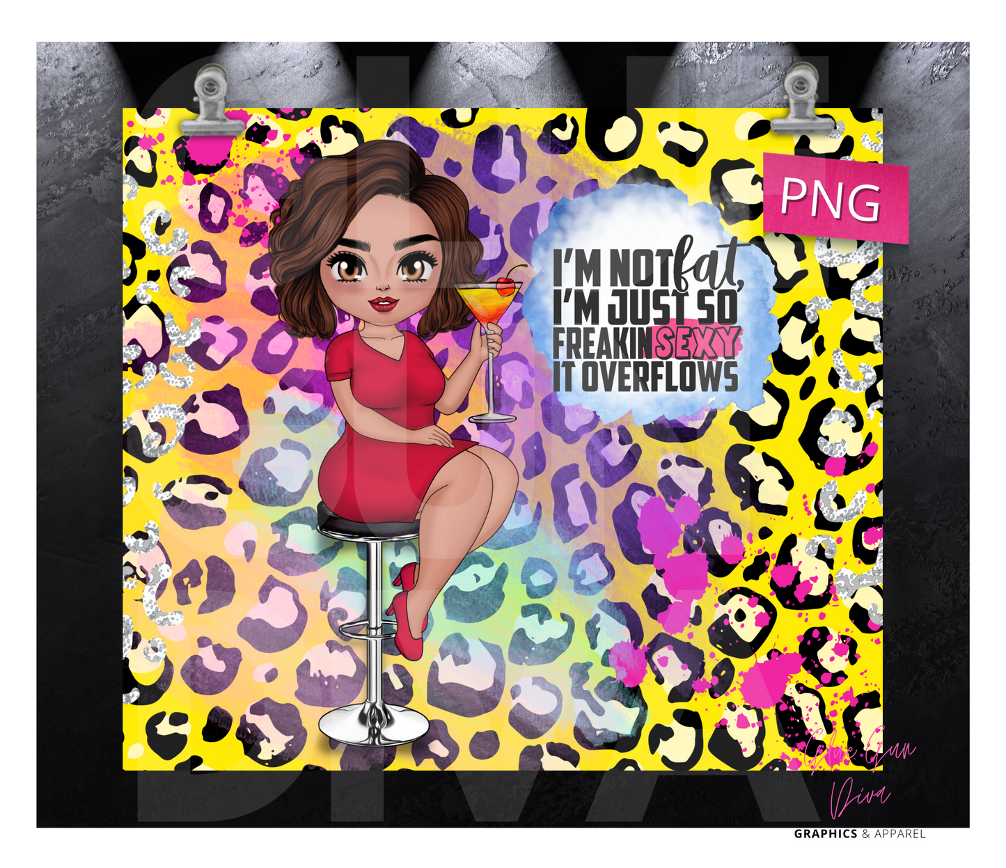I'm Not Fat Skin Tone 2 - Digital tumbler wrap for 20 oz skinny straight tumbler