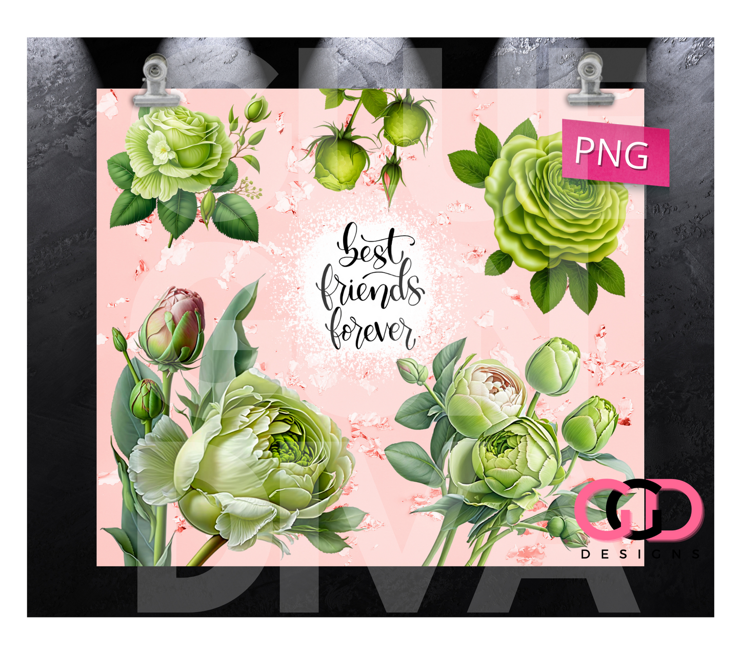 Best Friends Forever Mint Roses- Digital tumbler wrap for 20 oz skinny straight tumbler